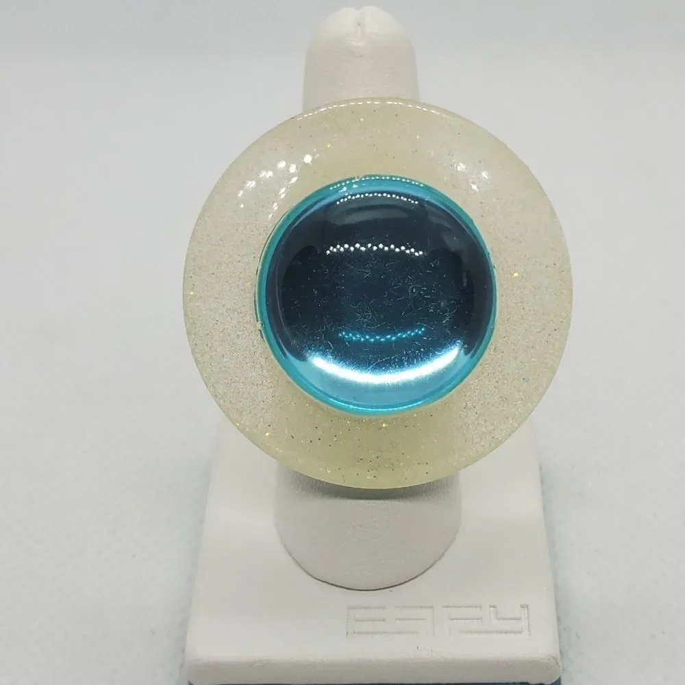 Adjustable White & Blue Sparkly Large Ring